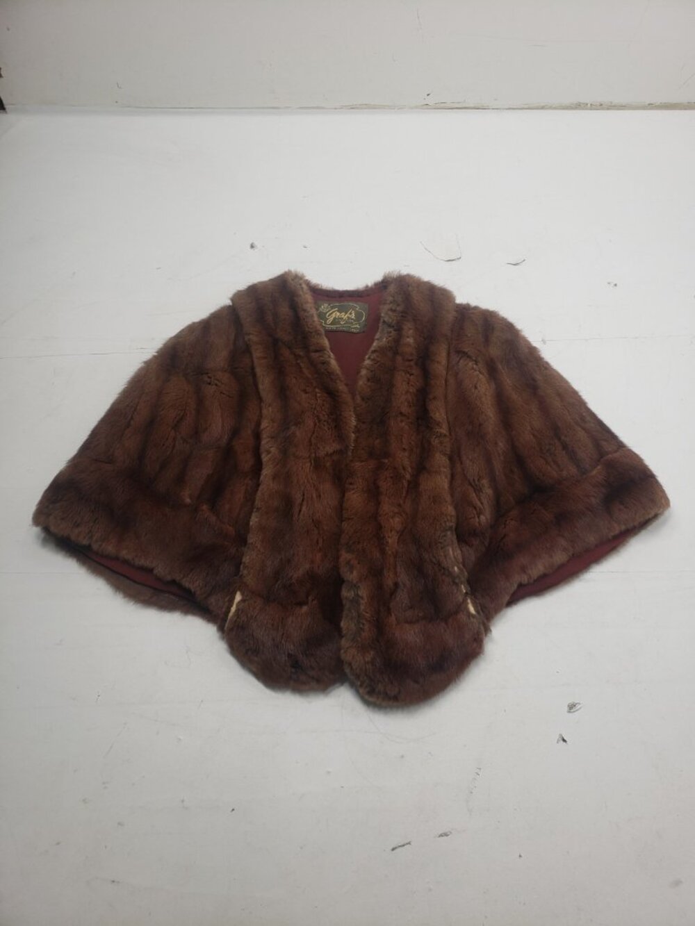 Vintage Graf's Fine Furs Mink Fur Cape Capelet w/ Arm Straps Brown One Size